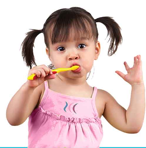 Round Lake Beach Dentist Adorable Child in Pink Shirt Brushing Her Teeth